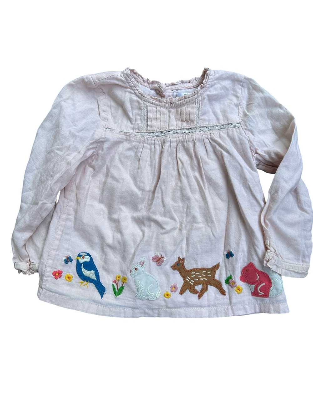 Baby Boden Long-Sleeve Embroidered Woodland Animals Peasant Top Baby Girl 18/24